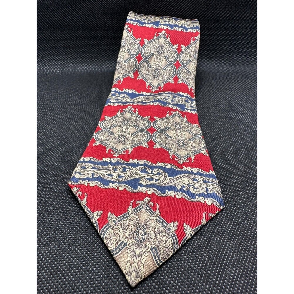 Vintage Bill Blass Men's Neck Tie 100% Silk Red Blue Gray 3.5"X60" Designer